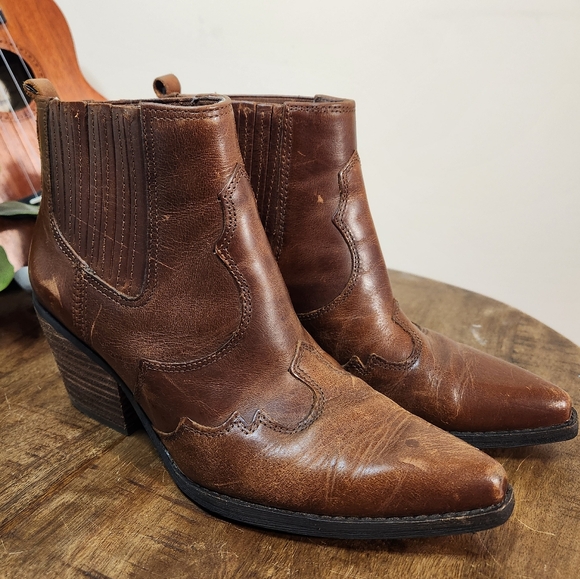 Sam Edelman Winona Brown Leather Western Ankle Boots Booties size 6.5 - Picture 1 of 10